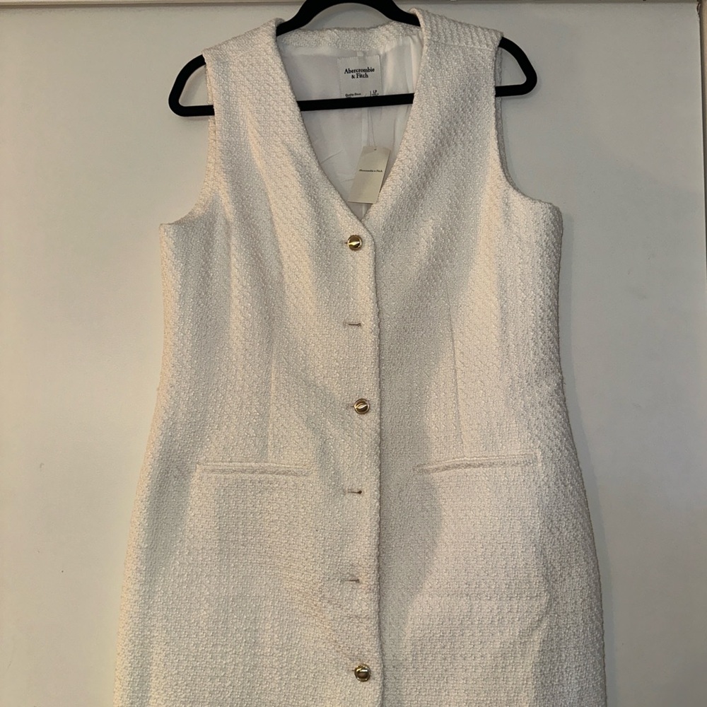 Abercrombie & Fitch Textured White Button-Down Dress